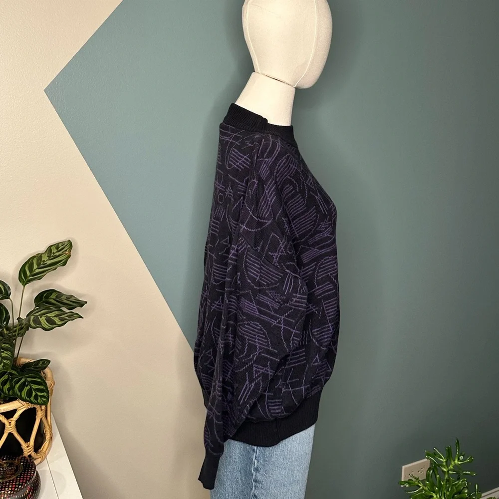 Vintage Mondo di Marco Geometric Sweater Purple Black Bold Knit L/52 Italy - Picture 4 of 9
